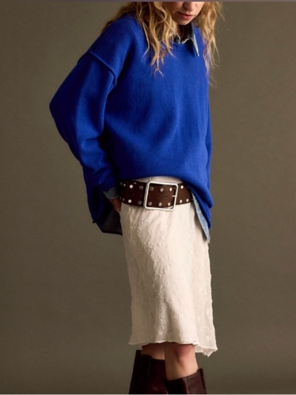 Free People We The Free Ella Roll Neck Cotton Sweater Turkish Blue XS